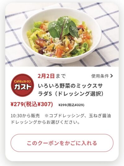 ガストいろいろ野菜のミックスサラダS22円引き