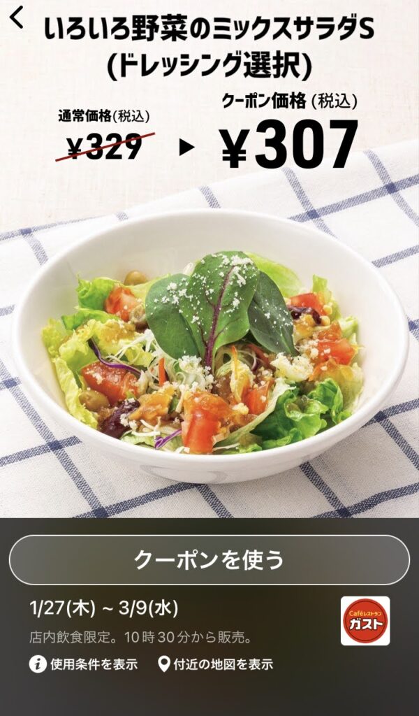 ガストいろいろ野菜のミックスサラダS22円引き